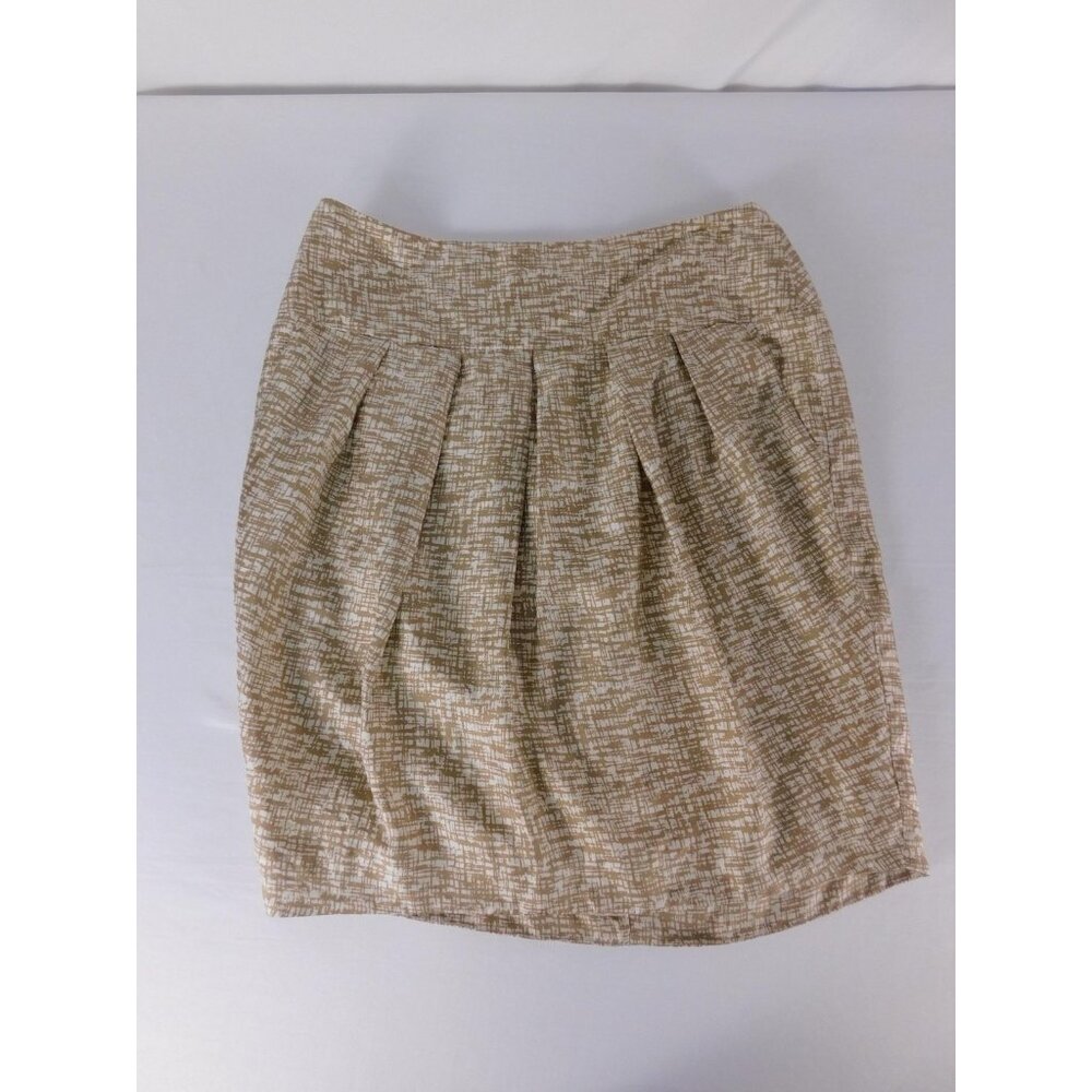 Banana Republic Skirt Womens 10 Beige Pleated Silk Satin Lined Zipper Business